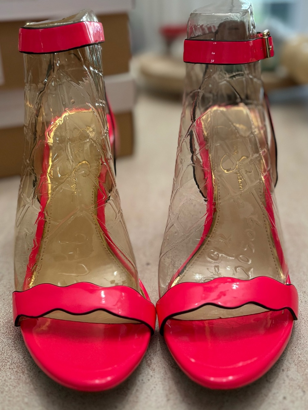 Jessica Simpson Neon Pink Clear PVC Wedge Sandals